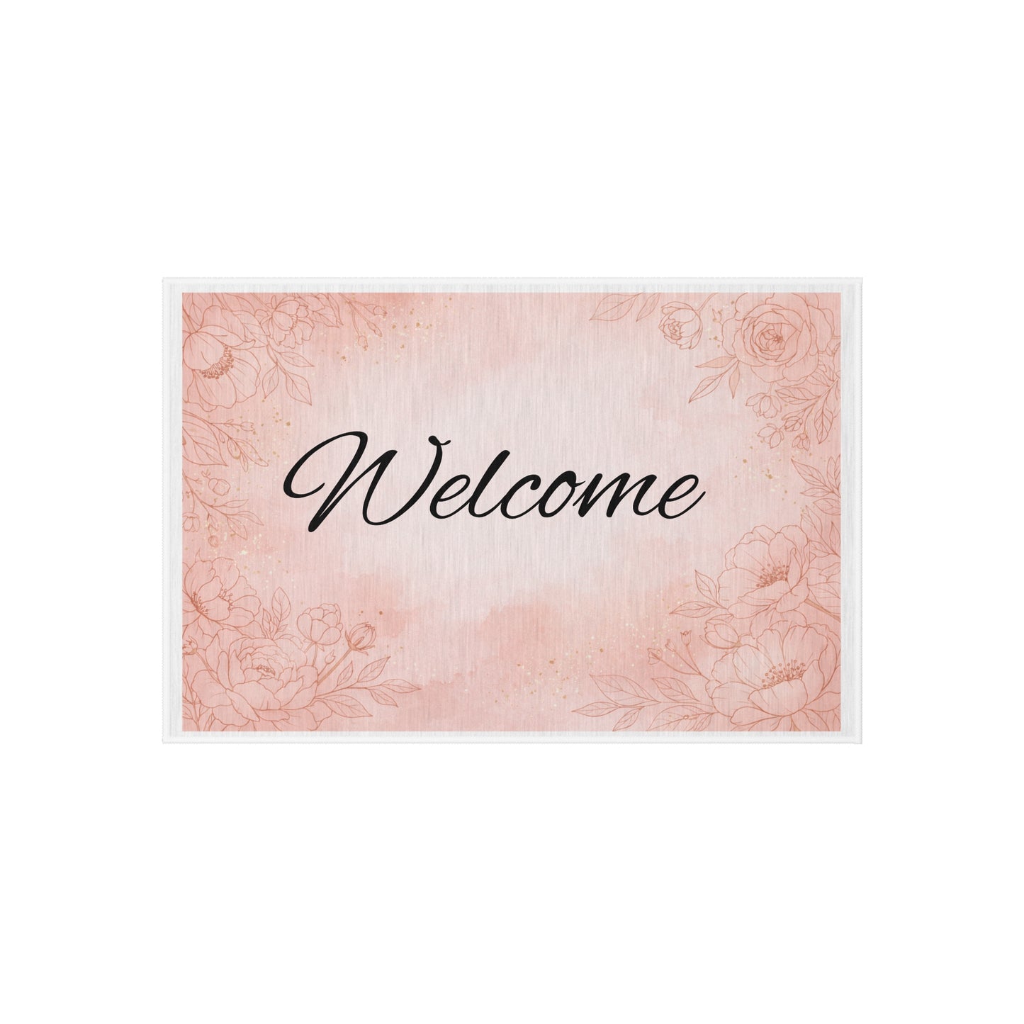 Welcome Floral Outdoor Rug — Pink Rose Welcome Doormat for Porch & Patio